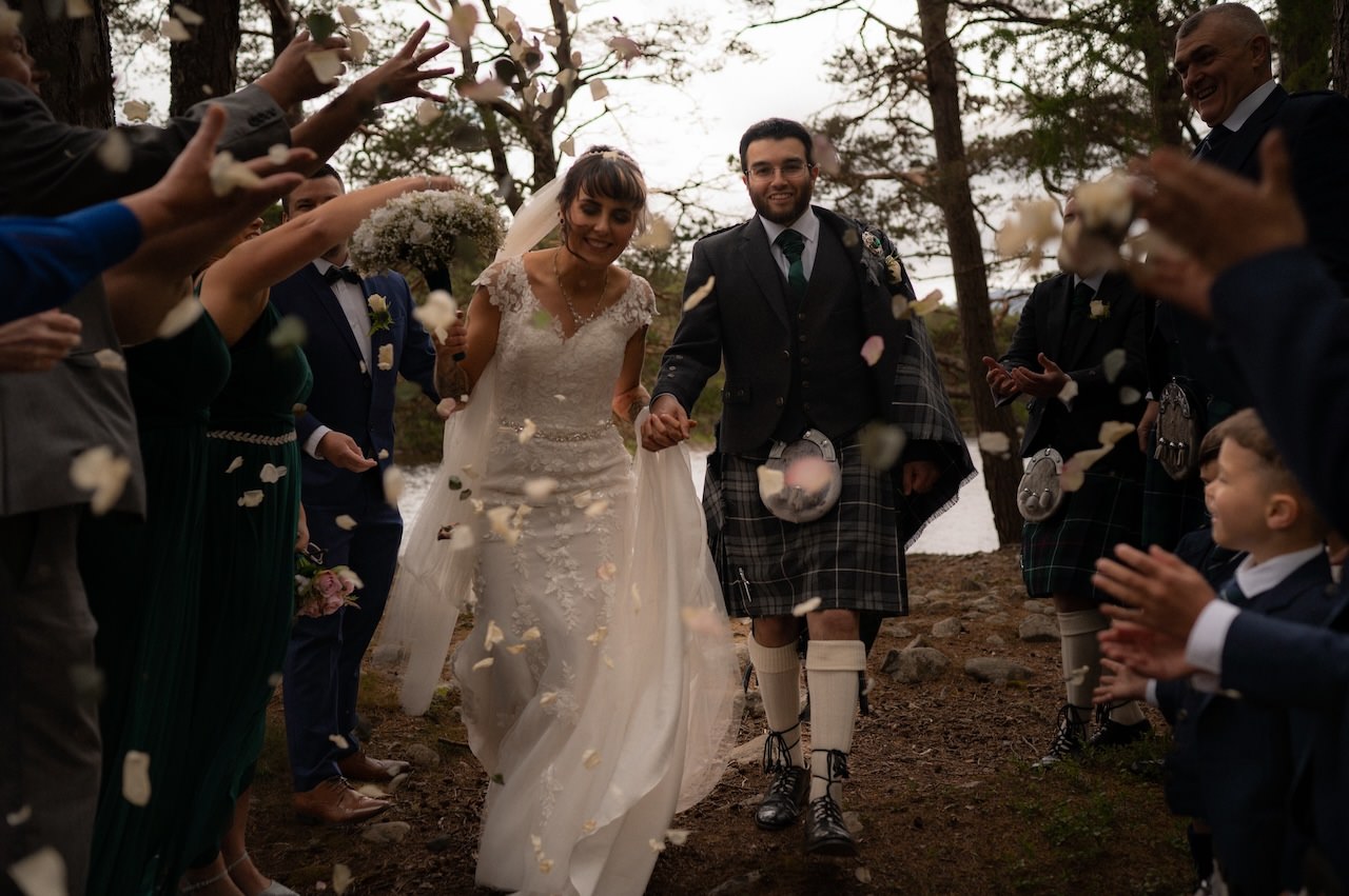 A Loch an Eilein Intimate Wedding 17 Loch an Eilein Wedding Confetti
