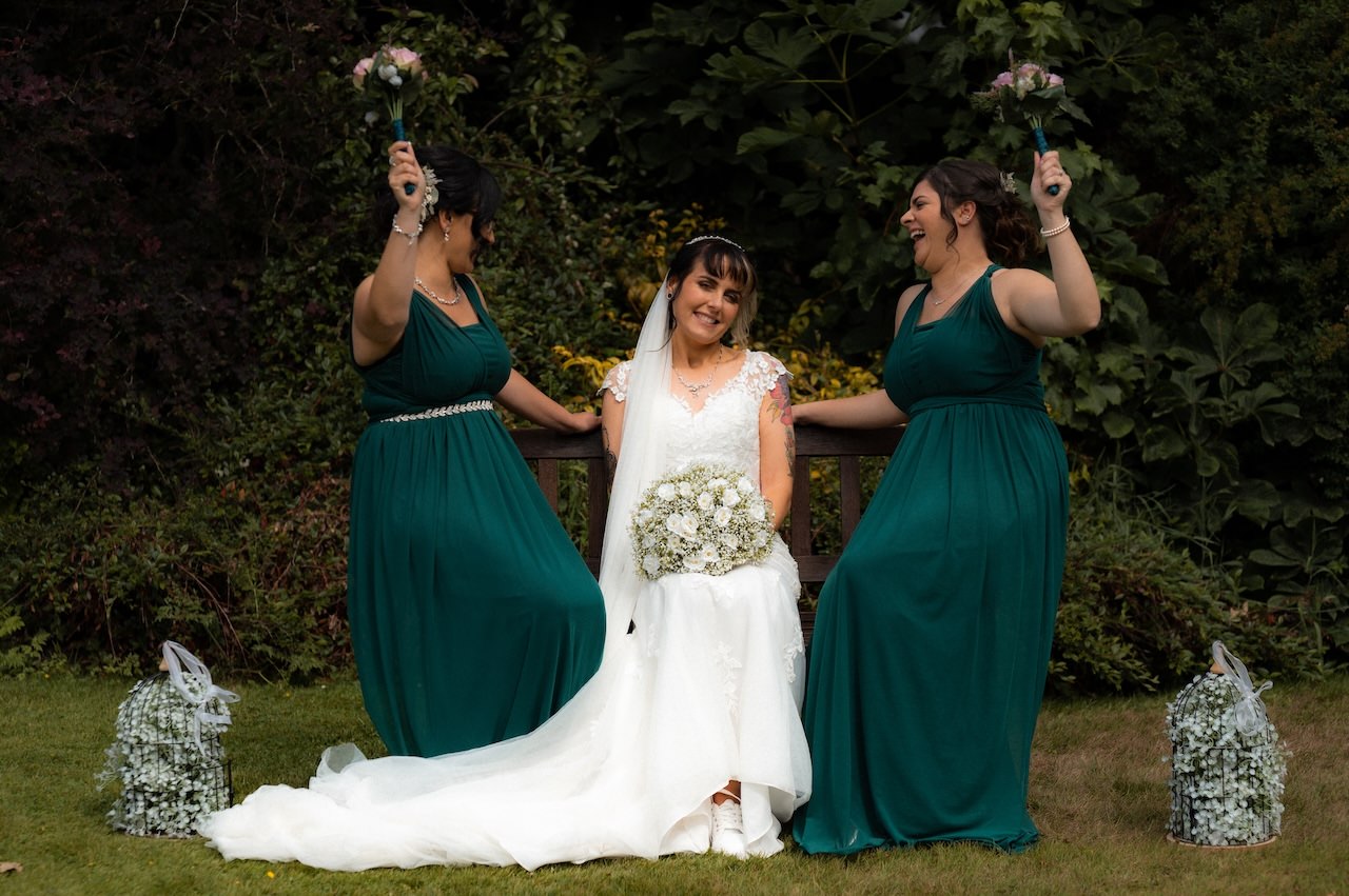 A Loch an Eilein Intimate Wedding 28 Rothiemurchus Lodge Stay Bride and Bridesmaids Portrait
