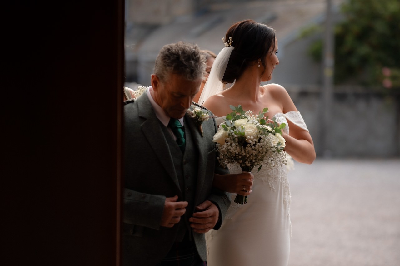 The Big Fat Scottish Wedding in Highlands 16 Ceremony moments Bride and Father