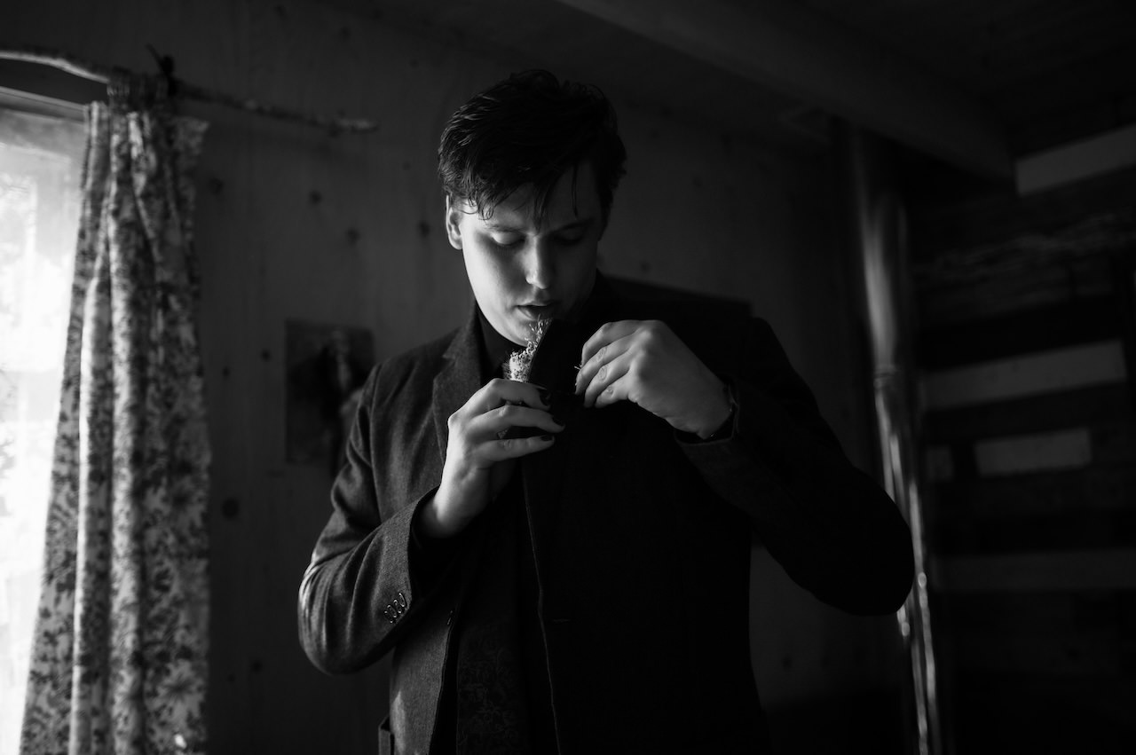 Gothic Elopement Wedding in the Highlands - Ivy & Daniel 5 St Mary's Wedding Space Elopement Groom Morning Preparation