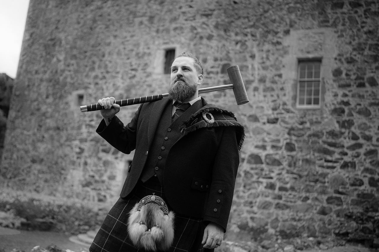 Neidpath Castle Wedding  Groom Portrait
