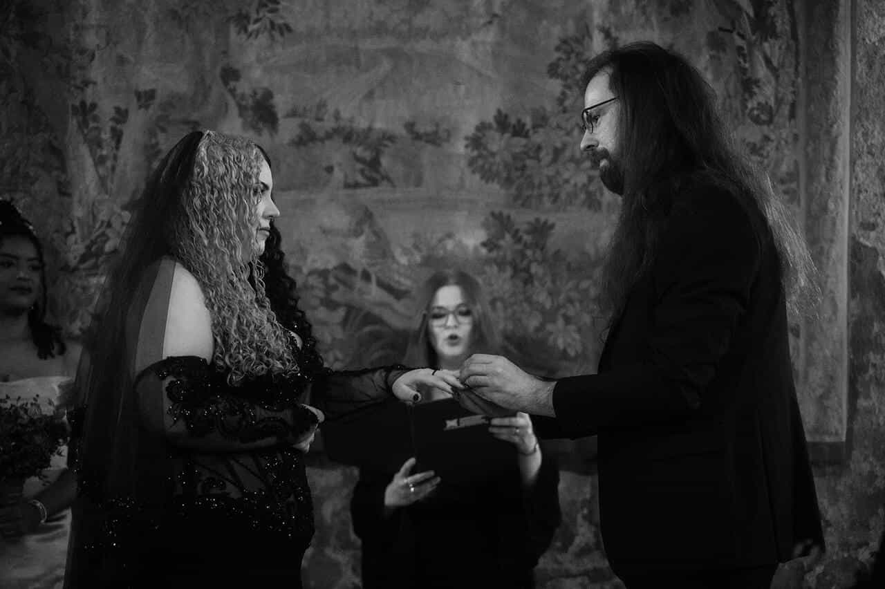 Dundas Castle Gothic Wedding Ceremony Ring exchange