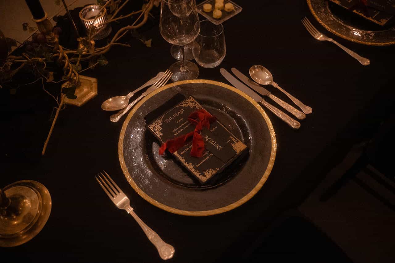 Gothic Wedding dinner decor and stationery