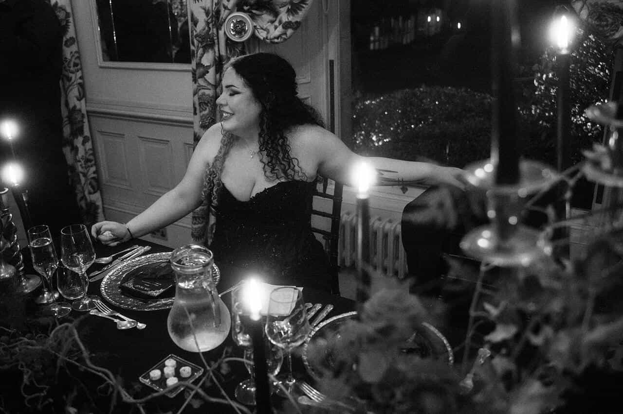 Gothic wedding bride and candle night decor