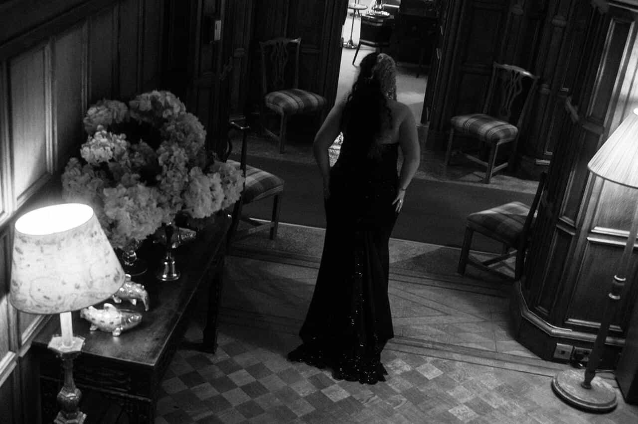 Dundas Castle wedding reception bride black dress