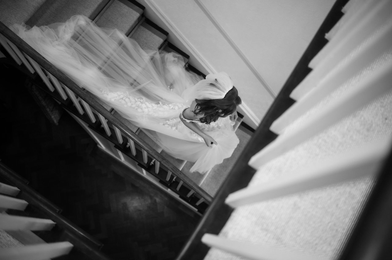 Rivington Hall Wedding Documentary Bride on the way to Ceremony