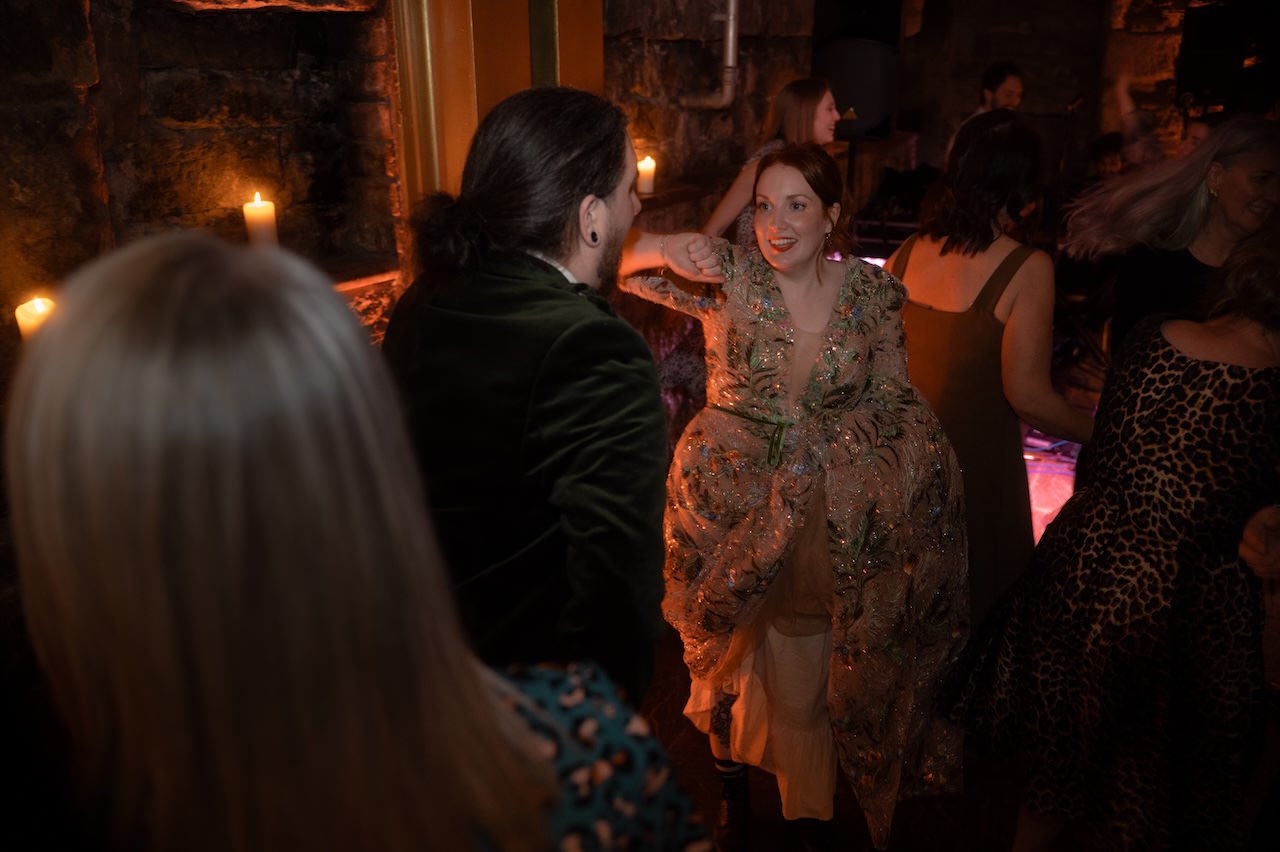 Planning a Small Edinburgh City Chambers Wedding 20 Bride and groom dancing at wedding party night in Edinburgh