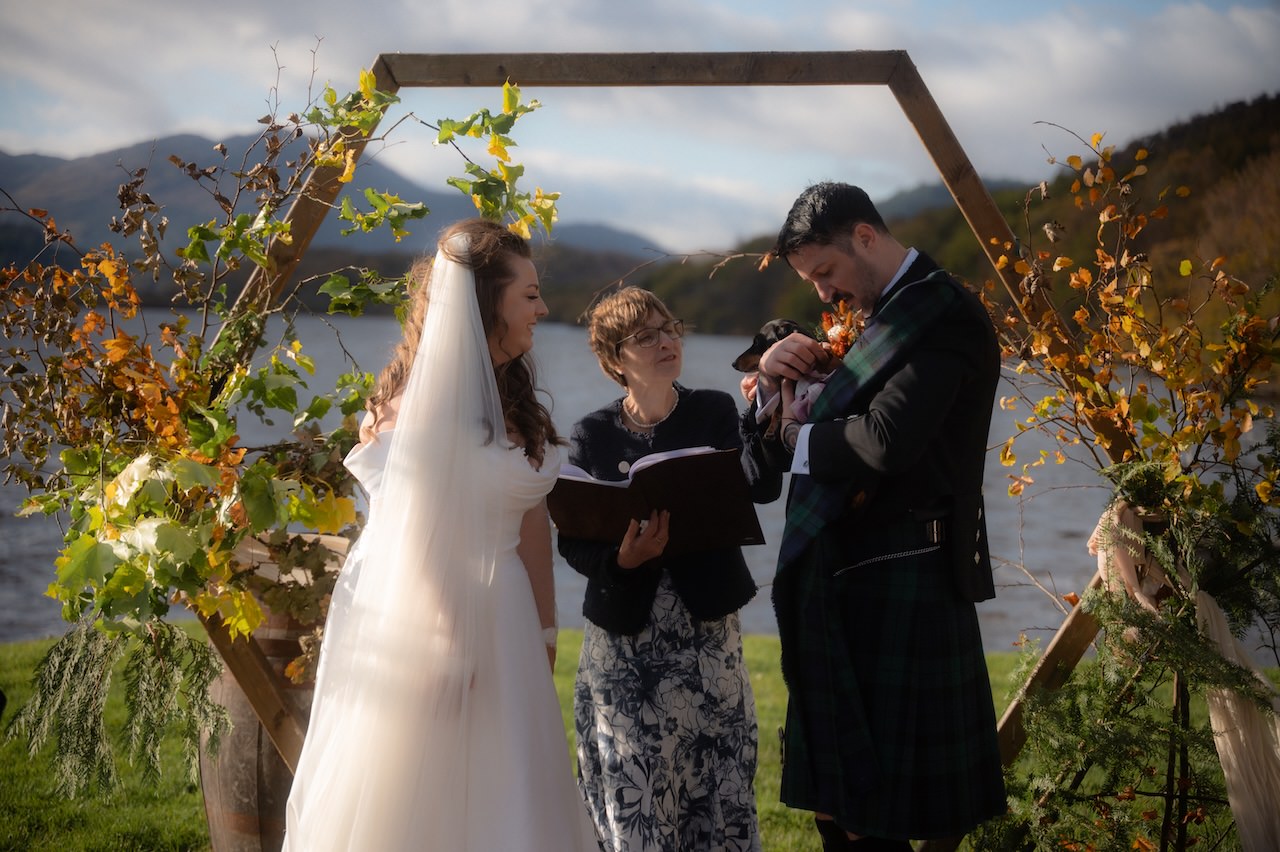 5 Reasons that make Venachar Lochside Venue Amazing for cosy, intimate weddings 19 Venachar Lochside The Dachshund dog with wedding rings