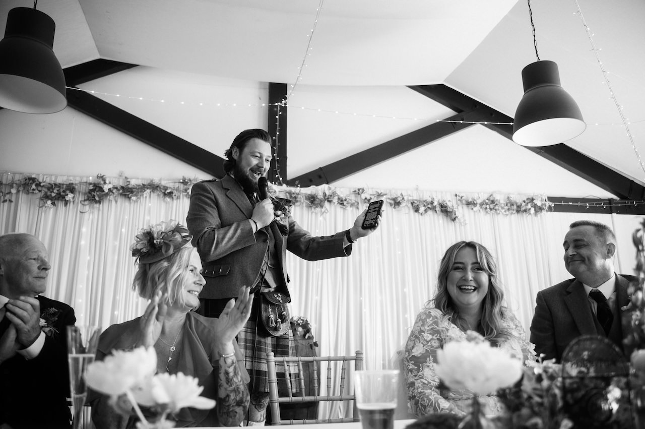 Kelburn Castle Wedding Photography - Chloe And Stewart's Big Day 53 Kelburn Estate Wedding pavilion speeches