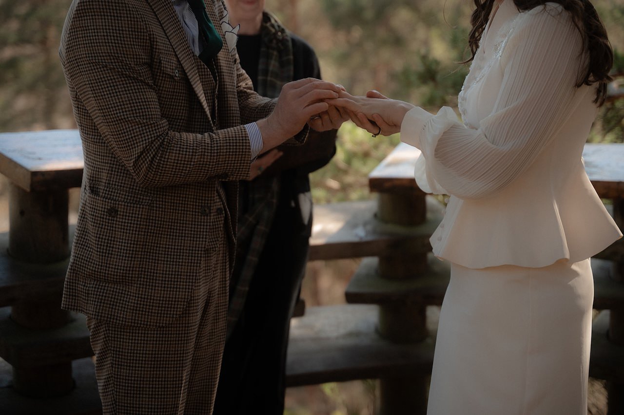 Elegant, Intimate Scottish Highlands Elopement in the Cairngorms 14 Elopement in the Cairngorms Ceremony Ring Exchange