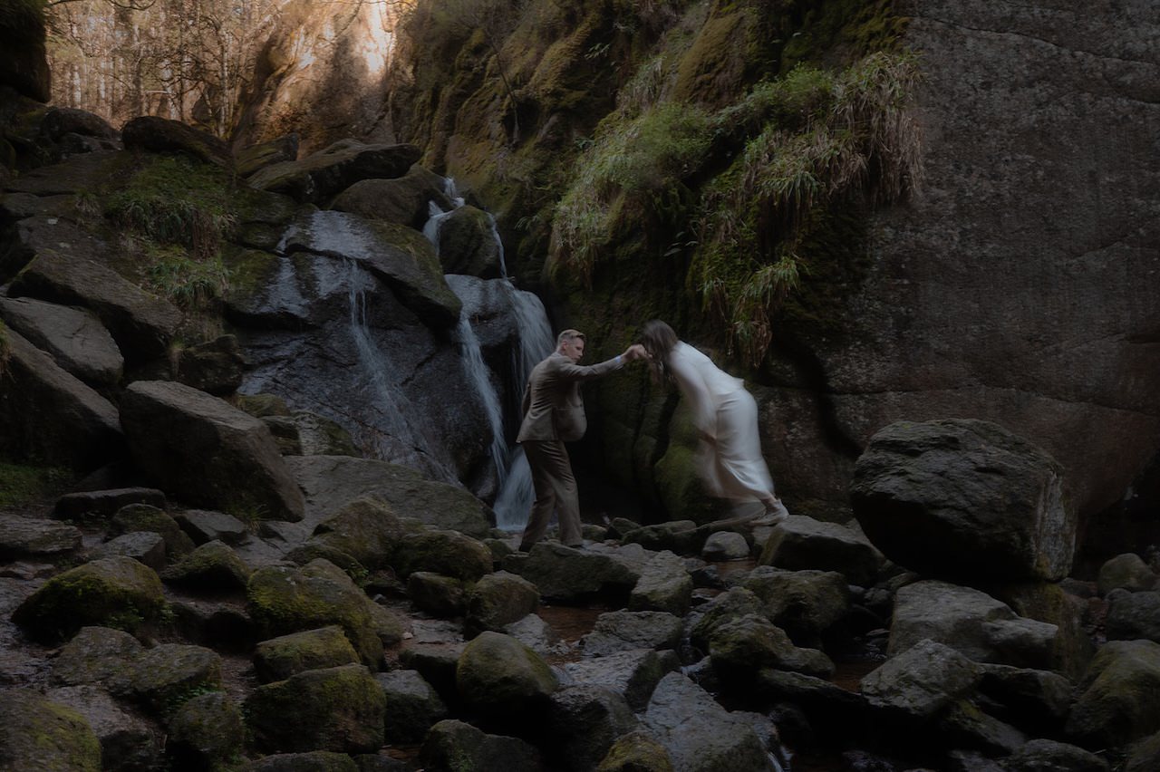 Elegant, Intimate Scottish Highlands Elopement in the Cairngorms 18 Elopement in the Cairngorms Burn o' Vat mountain stream